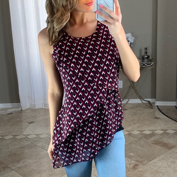 White House Black Market Tops - White House Black Market Red Chiffon Layered Top S